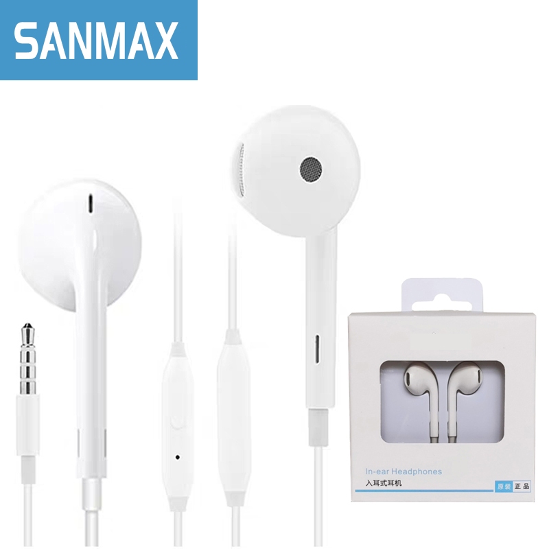 sanmax หูฟัง 3.5mm VH135  เสียงดี（รับประกันหนึ่งปี）มีไมโครโฟน เบสหนัก AA สำหรับ ios Android