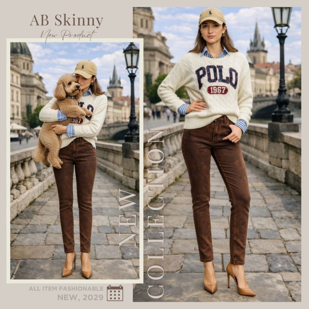 AB Skinny สีน้ำตาลฟอก กางเกงสกินนี่ยีนส์ ของแท้จากเพจดัง 300,000 Like กางเกง AB สกินนี่ยีนส์ ผู้หญิง