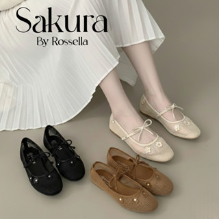 รองเท้าแมรี่เจนตาข่ายคาดโบว์ ( Mary Jane ) รุ่น Sakura by Ro…