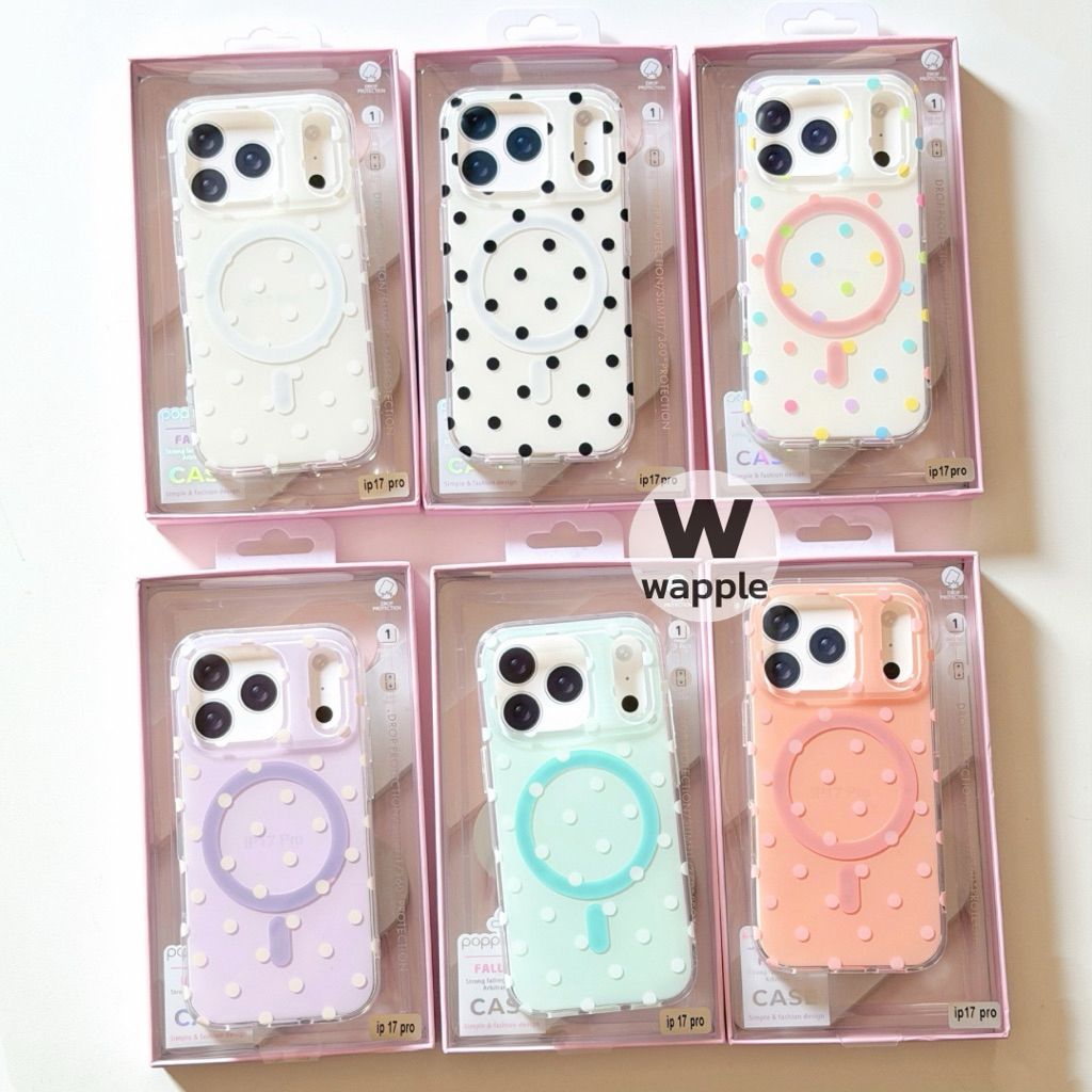 wapple-Magnetic เคสแม่เหล็ก polka dot ลายโพกาด็อท ขอบนิ่มหลังแข็งสำหรับรุ่นiPhone13-17ProMax