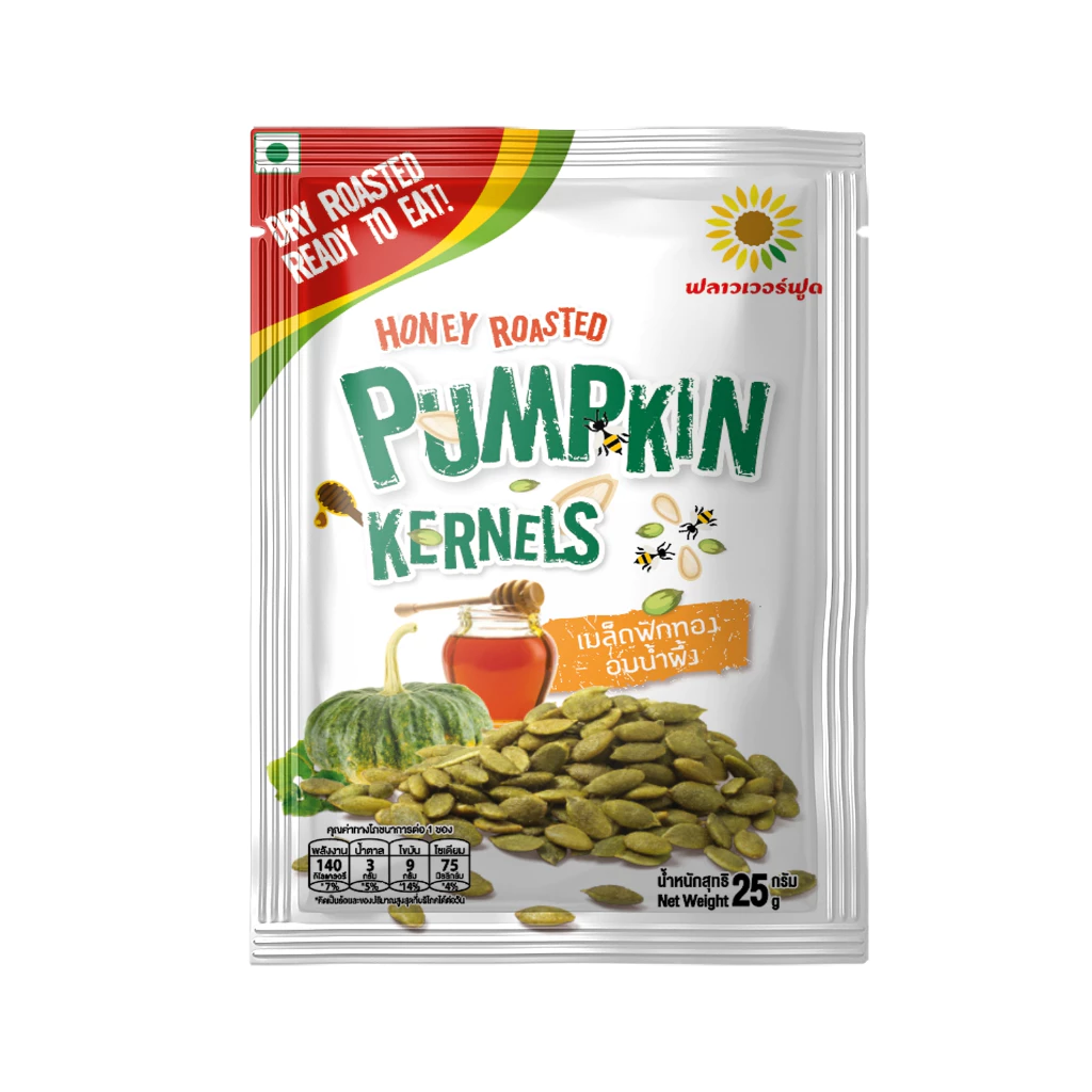 เมล็ดฟักทองอบน้ำผึ้ง 25กรัม (5 ซอง/แพ็ค) Roasted Pumpkin Kernels with Honey 25 g. (5 pieces/pack)