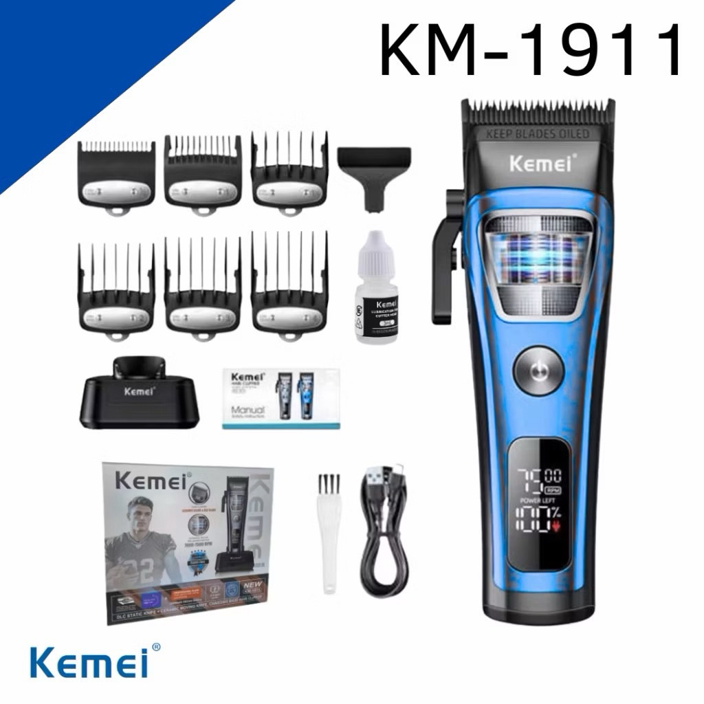 ปัตตาเลี่ยนตัดผมรุ่นKM-1911 ดีไซน์สวยทันสมัยรอบหมุน 7500RPMมีแท่นชาร์จวัสดุอย่างดี