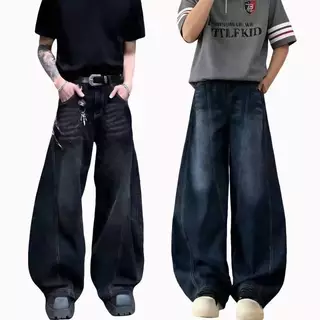 919JEANS สไตล์อเมริกัน กางเกงยีนส์ผู้ชาย baggy jeans ขากระบอก กางเกงยีนส์ชา