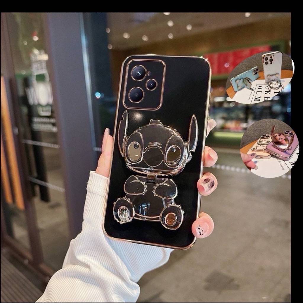 เคส ตั้งได้ มีกระจก สำหรับ Realme C85 C71 14 14T 14Pro 12 13 11 11X C67 4G 5G 9i ลายการ์ตูน สติช