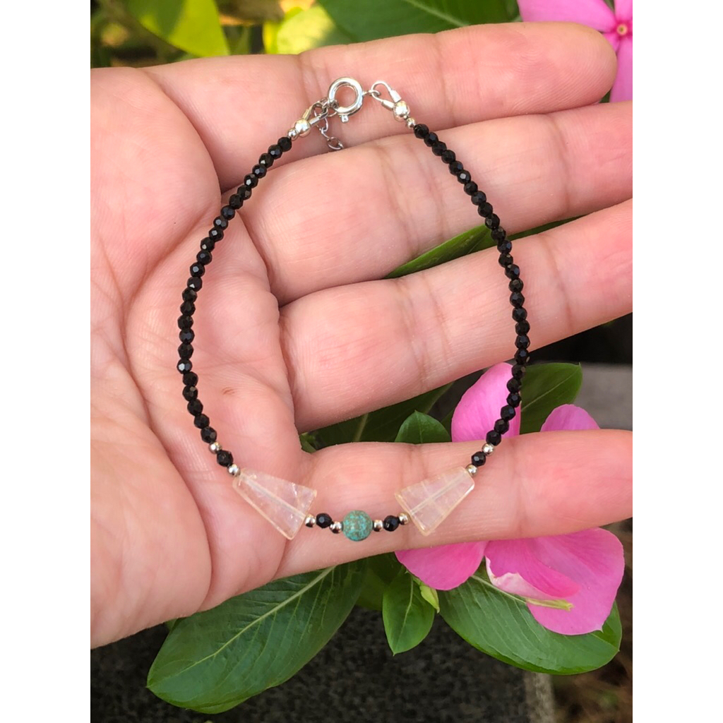 Beautiful Natural Top Quality Moon Stone Beads With turquoise Beads With Onyx Beads Bracelet Handmad