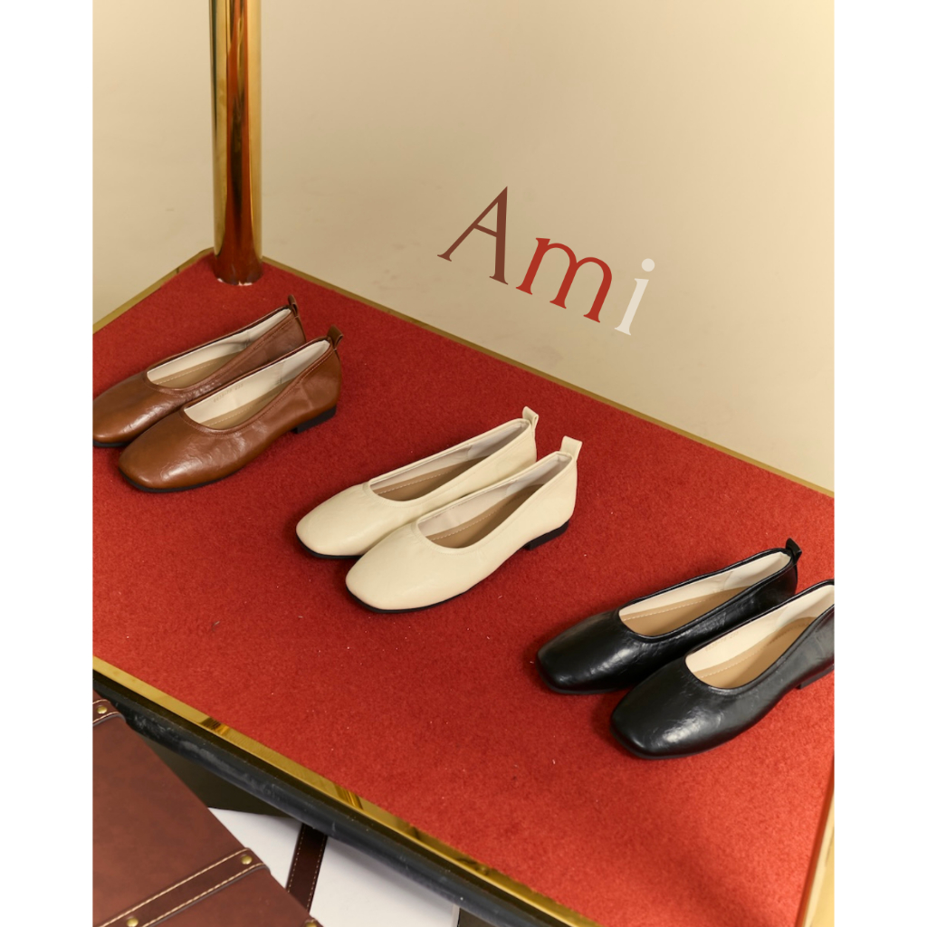 Ami Buckle me คัทชูเรียบ มินิมอล หนังนุ่มมาก หน้าเท้ากว้างใส่สบาย