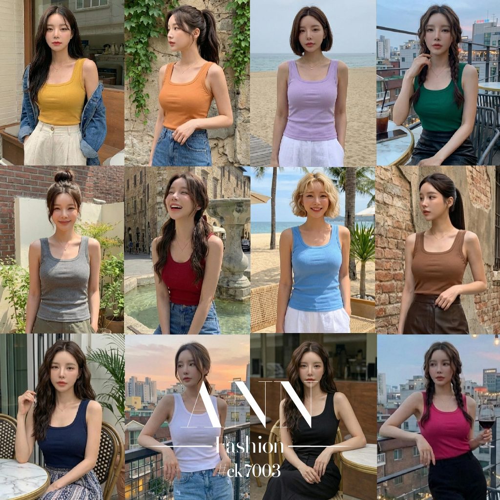 [คละสีส่ง] เสื้อกล้าม ผ้าร่อง เสื้อครอป ดีไซน์ใส่ได้2ด้าน คอยูและคอวี หลากเฉดสี เสื้อสายเดี่ยว เนื้อผ้าหนา #ck7003