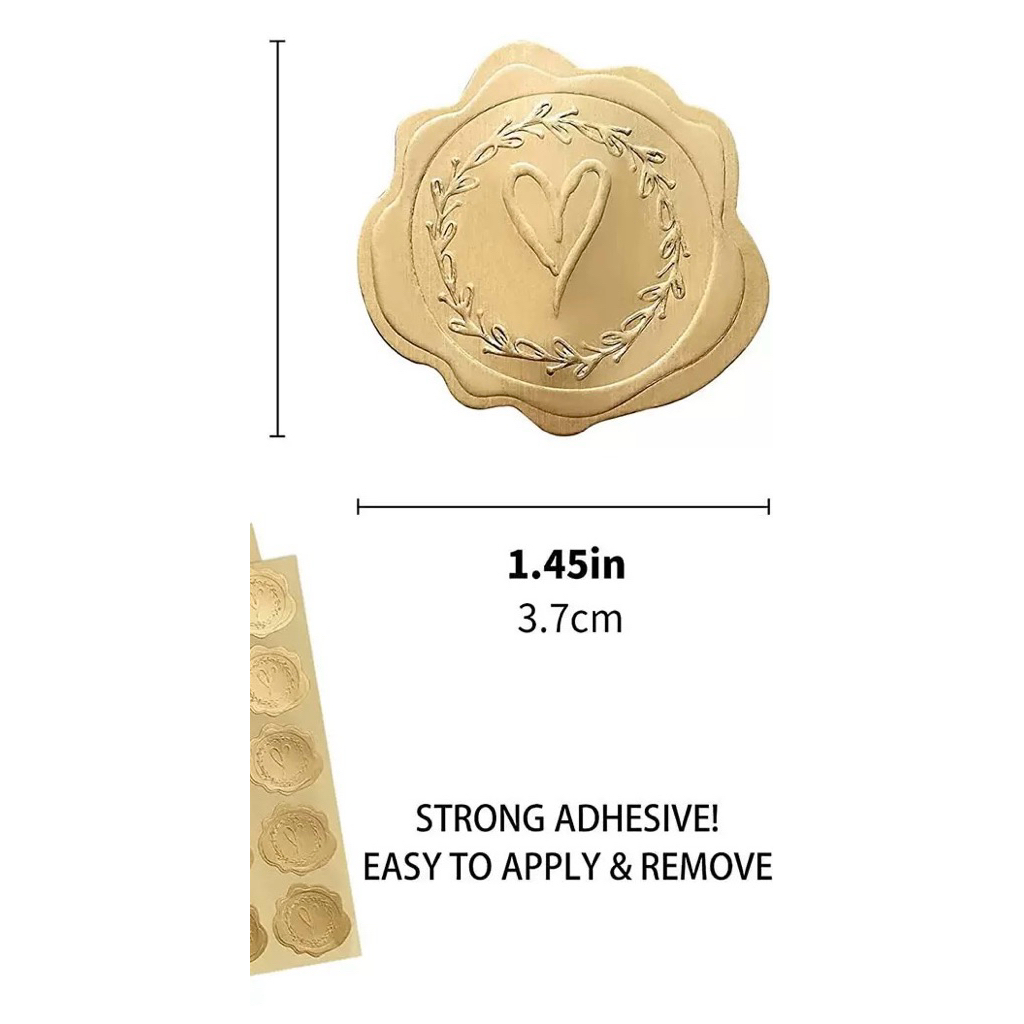 สติ๊กเกอร์ฟอยล์ทองลายหัวใจ 💕✨ปั๊มนูนกันน้ำ ติดทนแน่น งานแต่ง–ของขวัญพรีเมียม✨⭐️ สติกเกอร์ปิดซองจดหมายแน่นทนทานจากเกาหลี