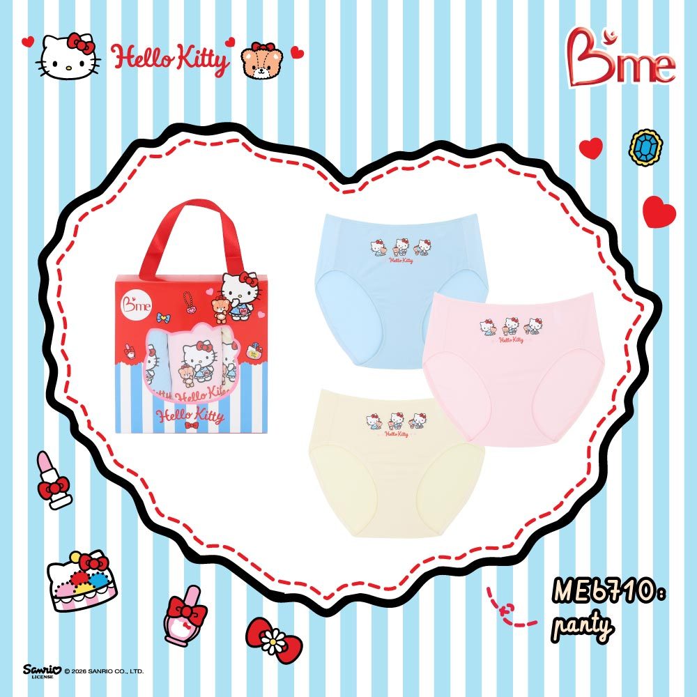 B'me กางเกงในเอวกลาง รุ่น ME6710(Hello Kitty)แพ็ก3ตัว คละสี สีชมพูพาสเทล ม่วง กรม,ชมพูอ่อน ฟ้า ครีม ME1514 ME1709 ME1710