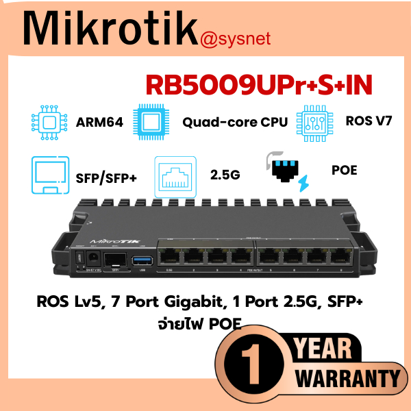 Mikrotik RB5009UPr+S+IN ROS Lv5, 7 Port Gigabit, 1 Port 2.5G, SFP+
