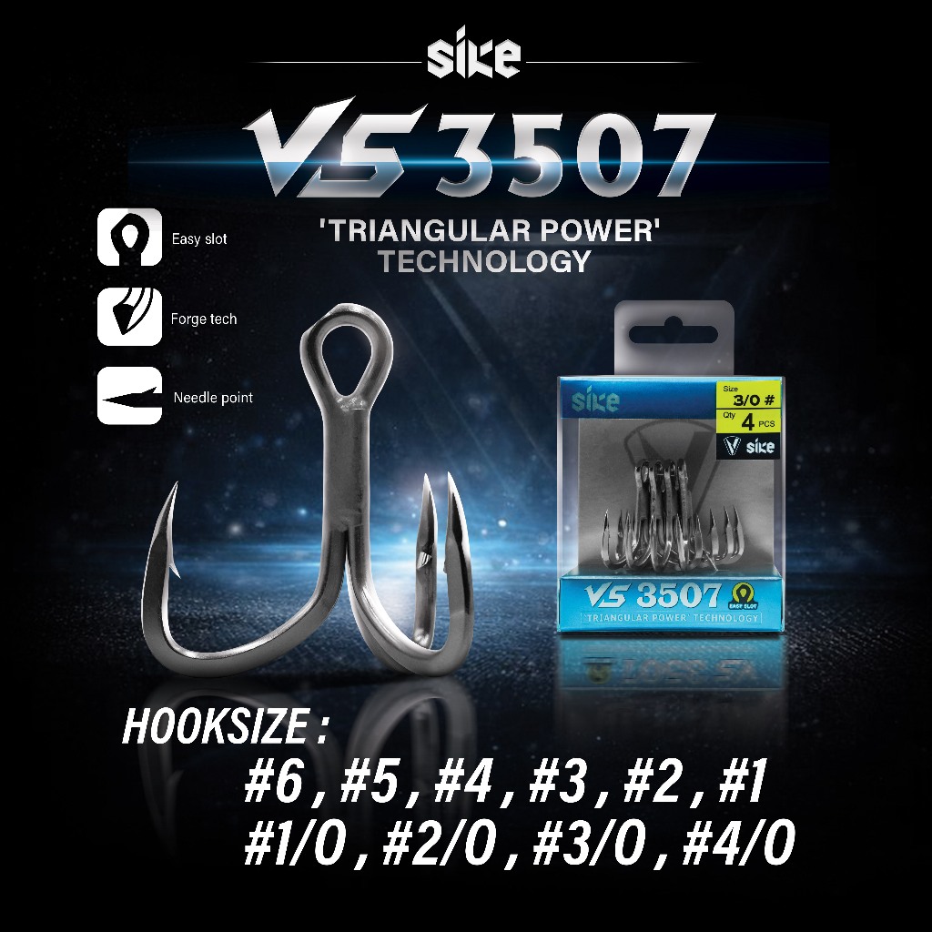 เบ็ด Sike รุ่น VS3507 เบ็ดสามทางแกนเบ็ดสามเหลี่ยม แข็งแรง คม ทนทาน ของมาใหม่ มีพร้อมส่ง BY LF