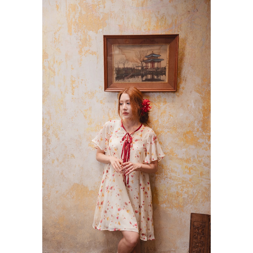 Pamlook Teddy dress ผ้าชีฟอง ตรุษจีน