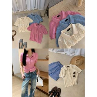 Summi  Polo - เสื้อโปโล งานผ้าไหมพรม ฉลุลายทั้งตัว กระดุมหน้…