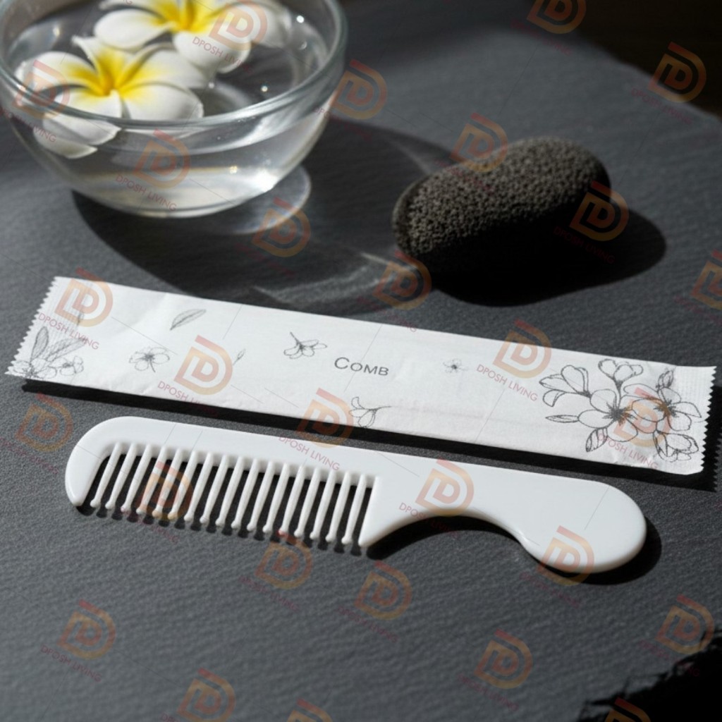 หวีโรงแรม หวีพลาสติก หวีพก comb ซองกระดาษพิมพ์ลาย toothbrush Set บรรจุซองกระดาษย่อยสลายรักษ์โลก ของใช้ในโรงแรม ห้องพัก - รูปที่ 2