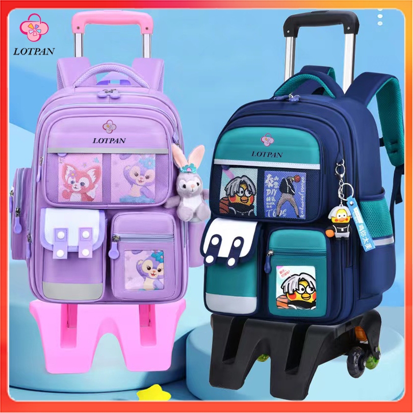 LOTPAN กระเป๋านักเรียน กระเป๋าล้อลาก สะพายได้/ลากได้ หน้านูนเงา กระเป๋าเป้นักเรียนชั้นประถม