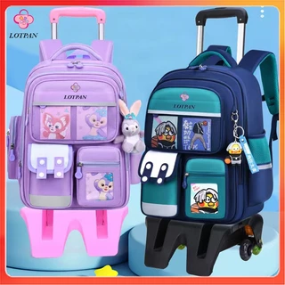 LOTPAN กระเป๋านักเรียน กระเป๋าล้อลาก สะพายได้/ลากได้ หน้านูนเงา กระเป๋าเป้นักเรียนชั้นประถม