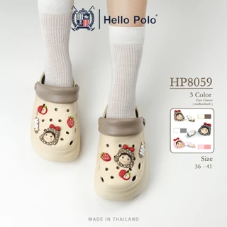 Hello Polo รองเท้ารัดส้นผู้หญิง กันลื่นและทนทาน ใส่สบาย ระบายอากาศดี ส้นสูง 5.5 ซม พื้นนุ่ม พร้อมการ์ตูนน่ารัก HP8059