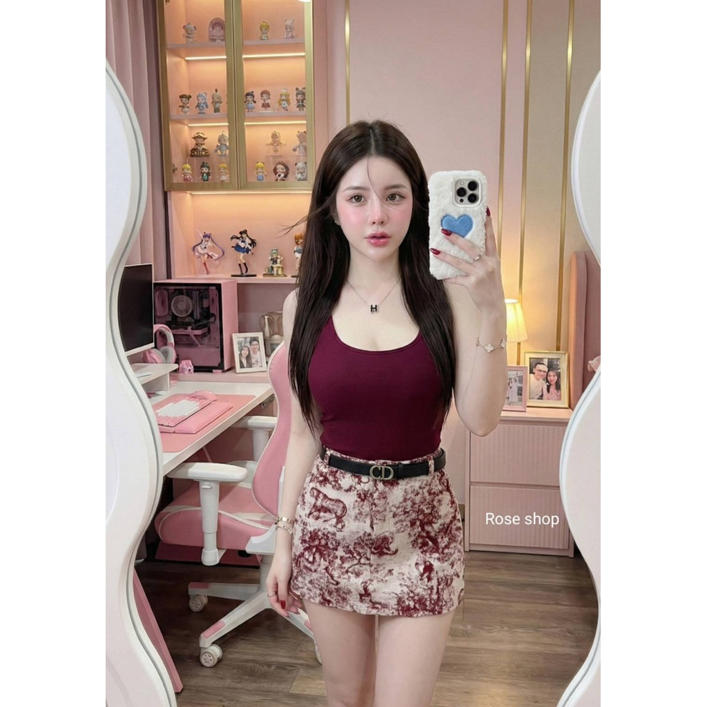 Phapassz – เซท3ชื้น เสื้อกล้ามบอดี้สูท  + กระโปรงทรงเอ ผ้าทอลายเสือ ผ้าเนื้อดี ใส่สวยสุดเแ้ะมาก #Roseshop ราคา ถูกที่สุด ดีลบีเคเค แกลเลอรีภาพที่ 2