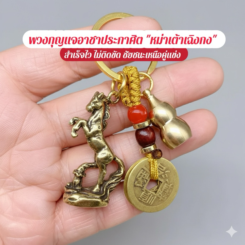 พวงกุญแจมงคล สายมูจีนพวงกุญแจอาชาประกาศิต "หม่าเต้าเฉิงกง" (เน้นความสำเร็จที่รวดเร็ว)