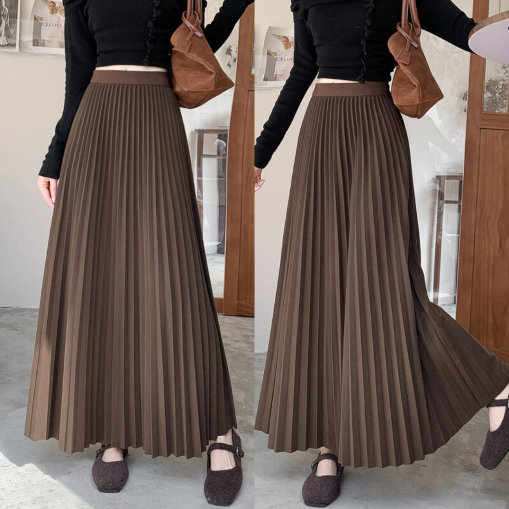 Zenmoya (8869)กระโปรงพลีทยาว 37" กระโปรง ทรงพลีส สีพื้น จีบแน่น ทรงสวย ขนาดฟรีไซส์