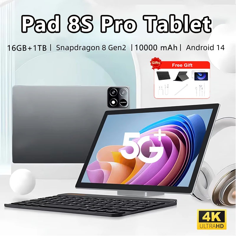Pad 8S Pro Tablet  คอมพิวเตอร์แท็บเล็ต Android 14  Snapdragon 8 Gen2 โทรศัพท์แท็บเล็ต WiFi