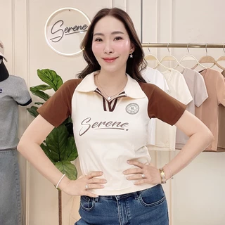 Serene's Choice เสื้อโปโล แขนสั้น ผู้หญิง สกรีนโลโก้ สไตล์สปอร์ตเกาหลี ผ้านุ่มสวมสบาย