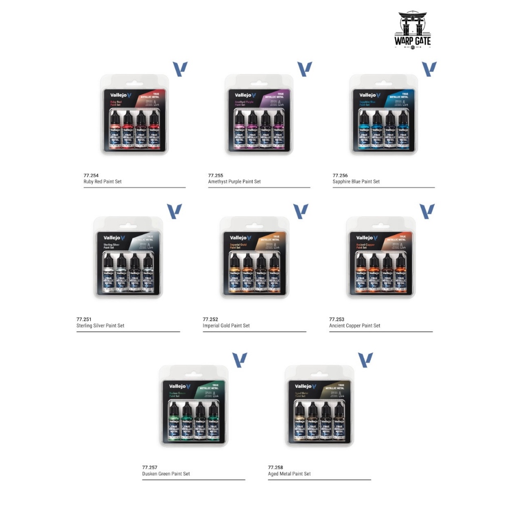 วาเลโฮ Vallejo - True Metallic Metal Sets TMM ชุดสี 4 ขวด BASE, LIGHT, SHADE, AIRBRUSH
