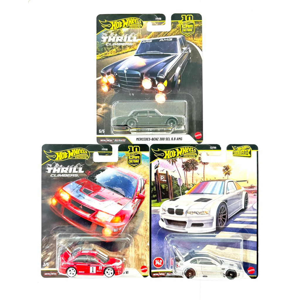 Hot Wheels | MERCEDES-BENZ 300 SEL 6.8 AMG | MITSUBISHI LANCER EVOLUTION VI ~ THRILL CLIMBERS | BMW 
