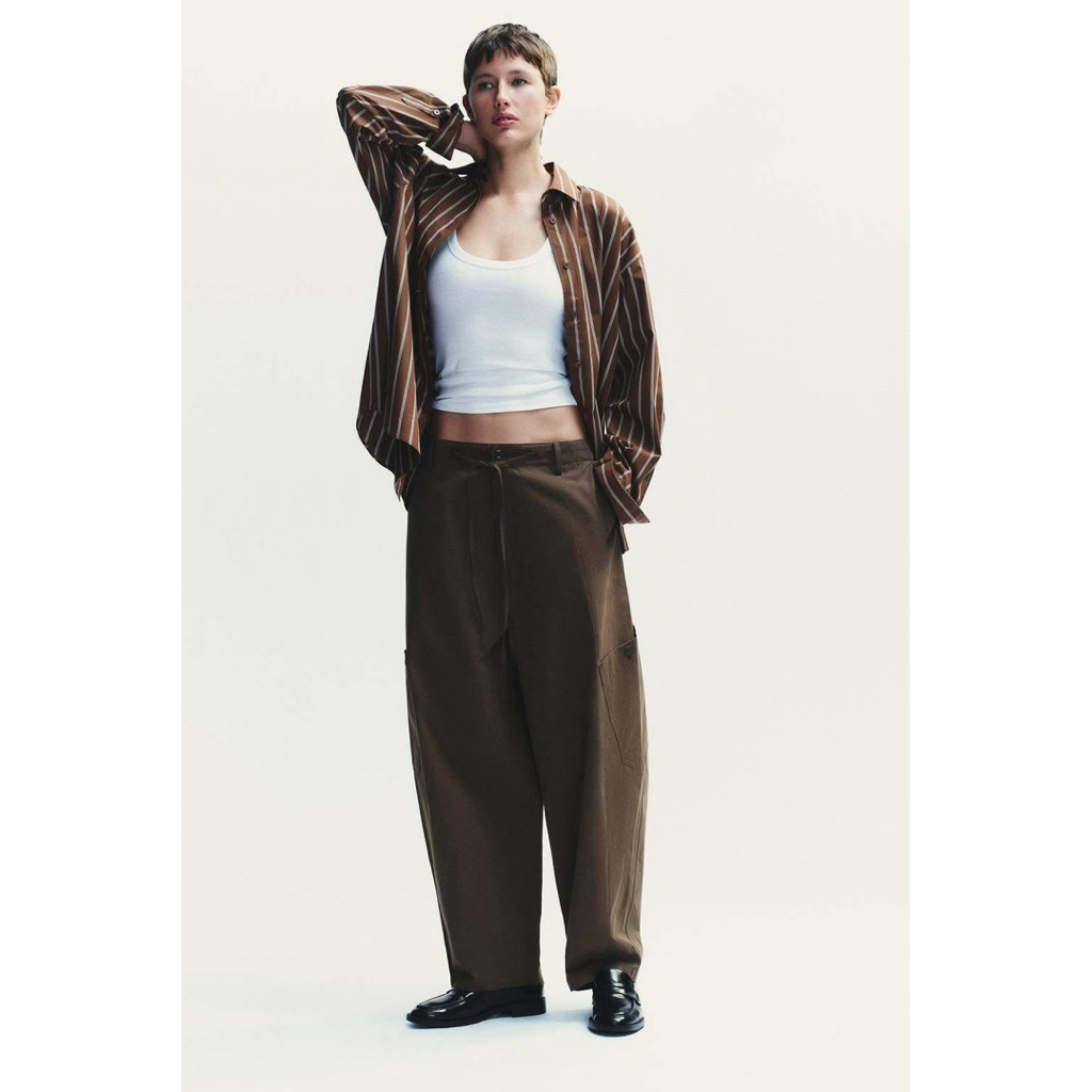 พร้อมส่ง กางเกงคาร์โก้ขายาวทรงบอลลูน ชนช็อป งานแท้ ZARA BALLOON CARGO TROUSERS สีดำ 30,34“