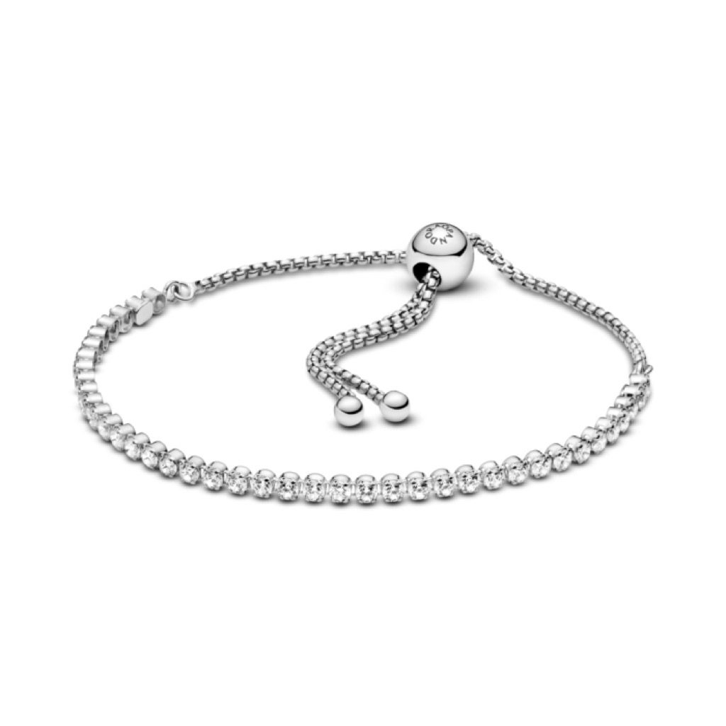 (ของแท้💯พร้อมส่ง🔥)Pandora Sparkling Slider Tennis Bracelet แพนโดร่าสร้อยข้อมือเพชรขาวสายรูด ปรับระดับได้