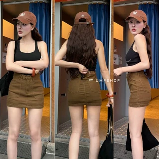 UMP กระโปรงเอวสูงผ้าสี Mini Skirt แต่งกระเป๋าสไตล์เกาหลี ทรงสวยสุดแซ่บ มีซับใน