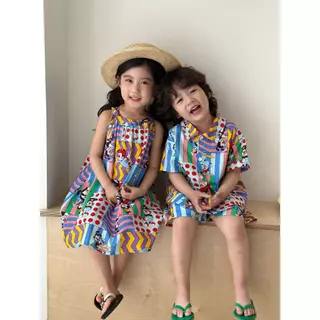 MC202 ชุดเซ็ตพี่น้องสุดน่ารัก ลายแฟนซี ใส่เที่ยวถ่ายรูปปัง สีรุ้งสดใส สไตล์เกาหลี