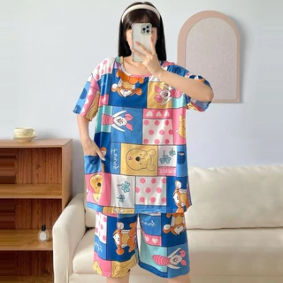 ชุดนอนสตรี 6XL เสื้อแขนสั้น+กางเกงขาสั้น ลายน่ารัก ผ้าซาเปนเนส AP พร้อมส่งค่ะ