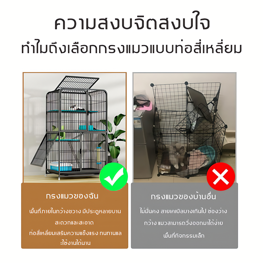 🐈Petorldog กรงแมว กรงแมวขนาดใหญ่ 2/3/4ชั้น คอนโดแมว กรงแมวคอนโด มีชั้นลอยพร้อมบันได แผ่นเหล็กเสริมแรง - รูปที่ 5