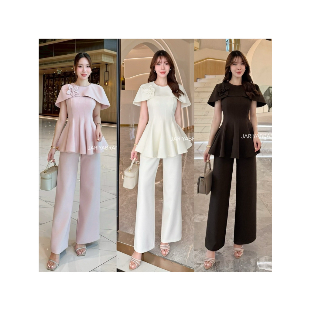 D2 งานป้าย Jariya Set ชุดเซ็ท 4 ชิ้น สายเดี่ยว เสื้อคลุม กางเกง เข็มขัด สำหรับผู้หญิง เสื้อผ้าแฟชั่น