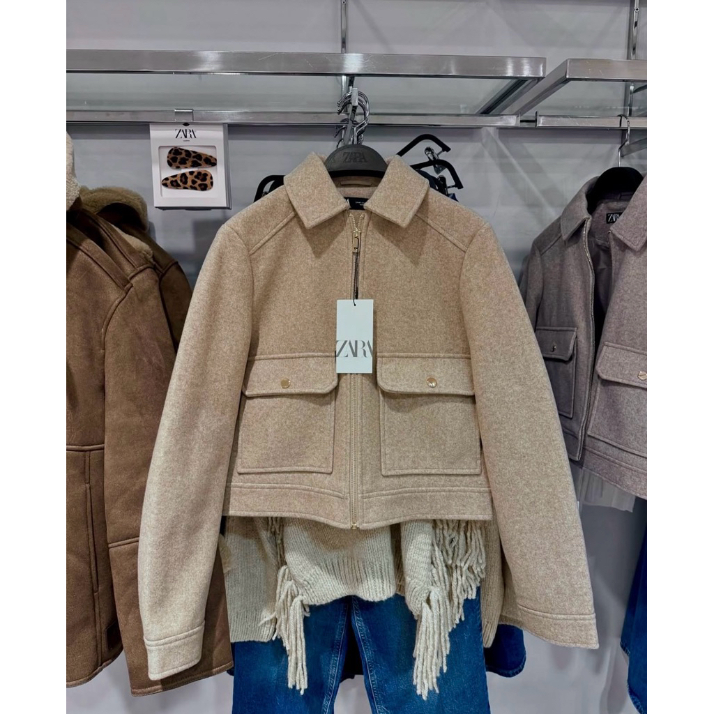ZARA SOFT ZIP-UP JACKET สีน้ำตาล แท้💯%