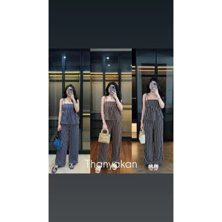 Set 2 ชิ้น ผ้าพลิ้วปรับสายได้ตามใจชอบ ลายทางพลางหุ่นสับๆเลยจ้า อวบใส่ได้จ้าสบายมาก