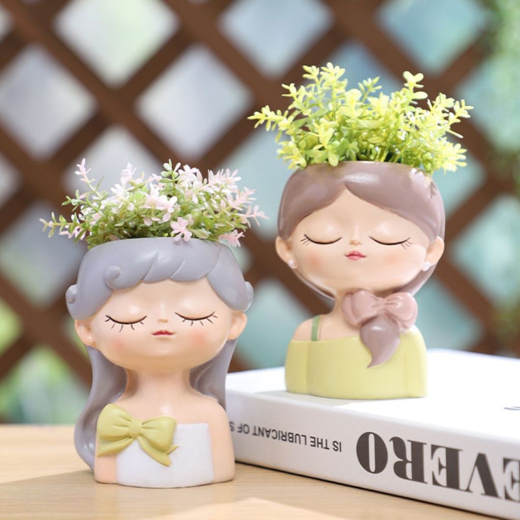 กระถางเรซิ่นสาวโทนเขียวไซด์เล็ก/กลาง กระถางใส่แคตตัส รูปที่ 4