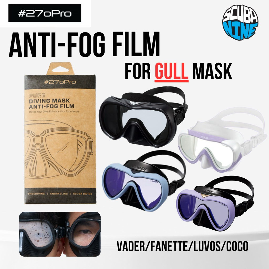 #270Pro ฟิลม์ anti-fog film สำหรับป้องกันฝ้า สำหรับ หน้ากากดำน้ำ แบรนด์ GULL มีหลายรุ่น ดูรุ่นด้านในคะ