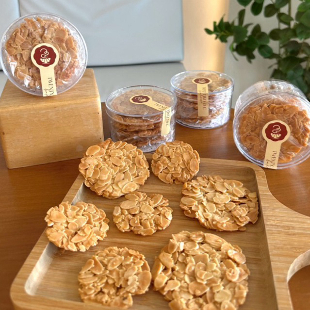 5 ชิ้น คุกกี้อัลมอนด์ อัลมอนด์ตูเล่ (almond tuile) อัลมอนด์เต็มคำ