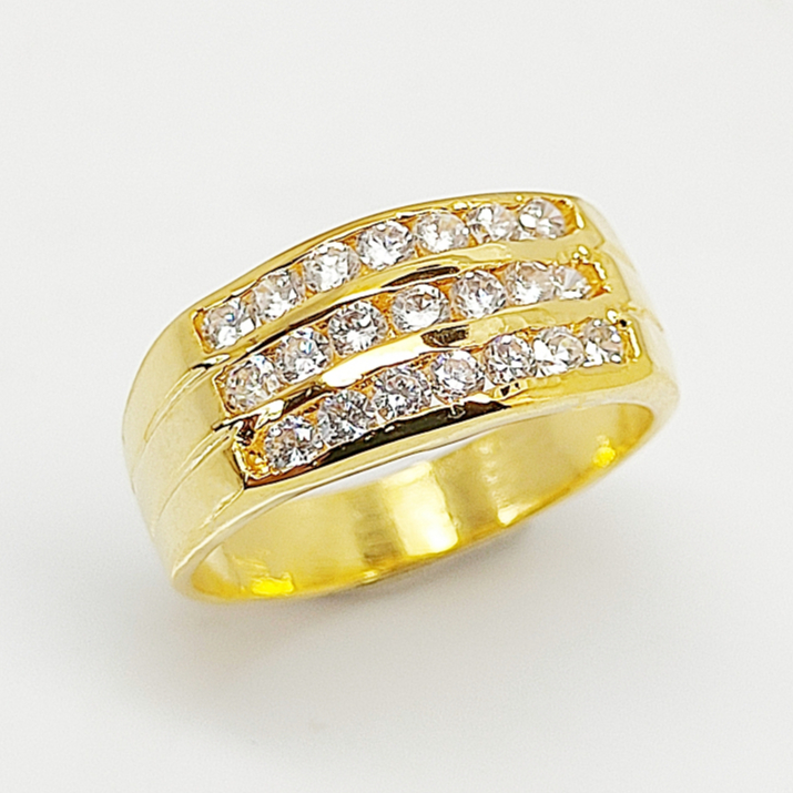 (4-2)แหวนเพชรczแถวเรียง3แถว ชุบทอง