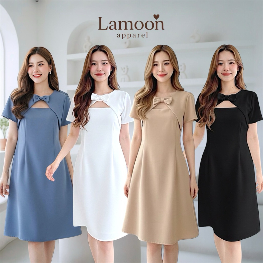 [พร้อมส่ง] BOWIE DRESS เดรสแต่งโบว์หน้า ดีไซน์เรียบหรู  ป้าย VERA ชุดไปงานแต่ง ชุดไปคาเฟ่ by Lamoon apparel