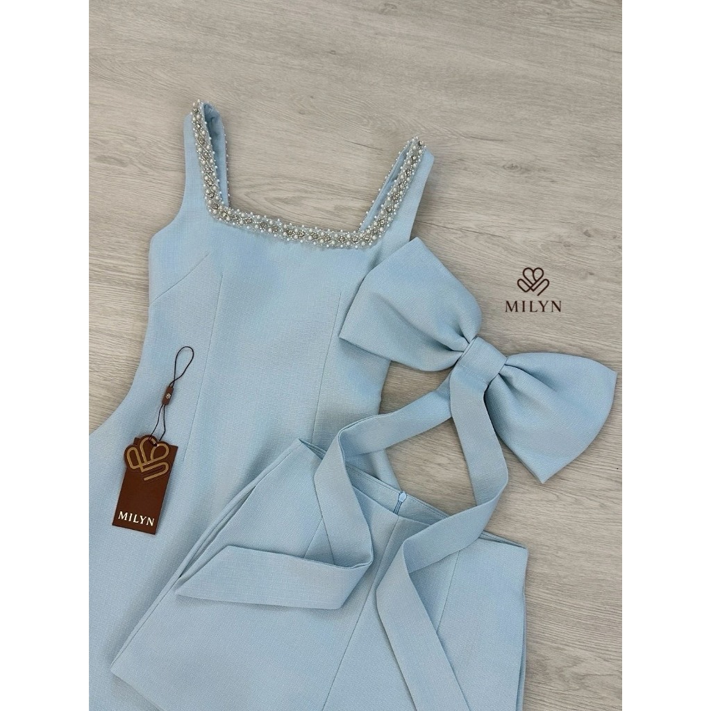 MILYN มินิเดรสตัวเดรสแขนกุดกระโปรงทรงพลิ้วสวย-สีฟ้า - รูปที่ 2