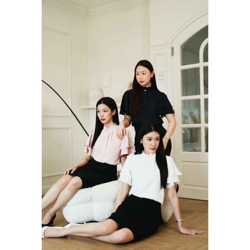 Peony Blouse เสื้อเบล้าส์ เสื้อทำงาน เสื้อสมัครแอร์ (ขาว/กรม/ชมพู)