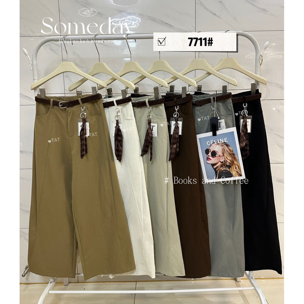 รหัส7711กางเกงขายาวทรงกระบอกฟรีไซส์งานป้ายTAT shopผ้าทวิล