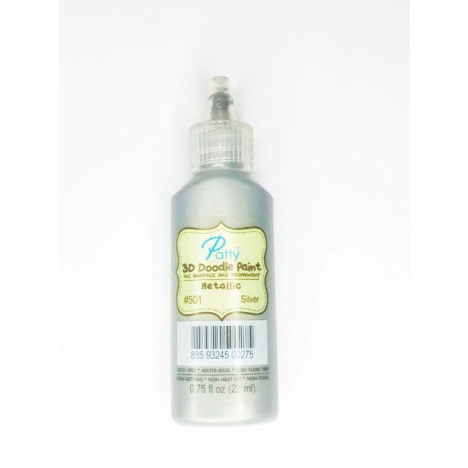01-D501 สีเพ้นท์ผ้ากาวร่างเส้น 3 มิติเส้นนูน สีเงิน เมทัลลิค Patty 3d doodle fabric paint (silver metallic)