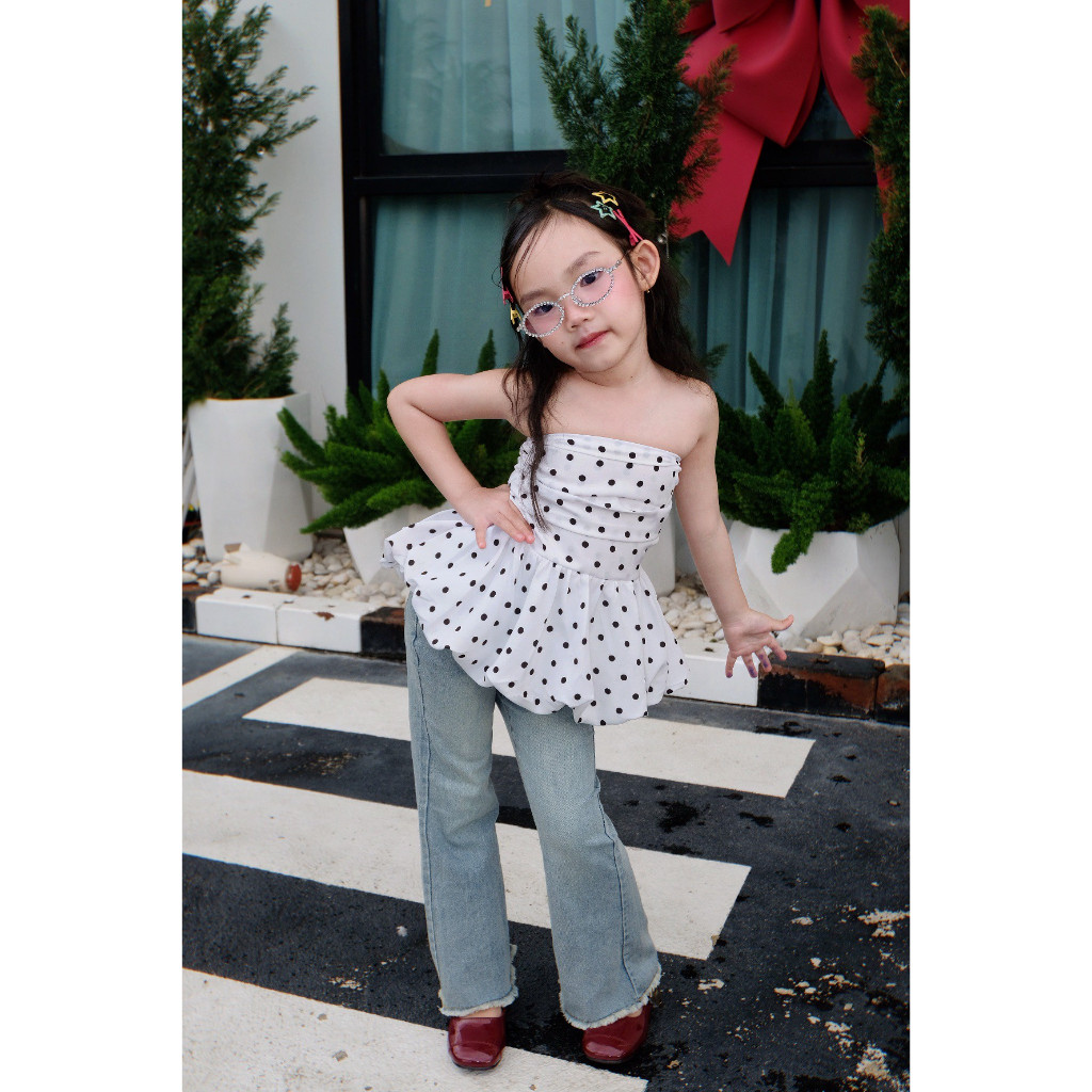 เสื้อ (เกาะอก) เด็ก polka dot สไตล์เกาหลี
