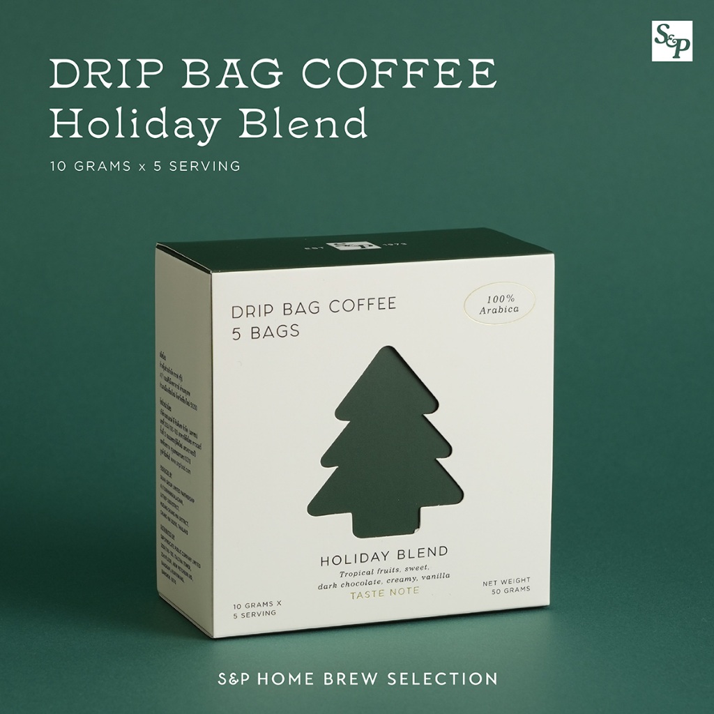 กาแฟดริป S&P Holiday Blend 5 ซอง (Drip Bag) อาราบิก้า 100% หอมผลไม้-ดาร์กช็อกโกแลต