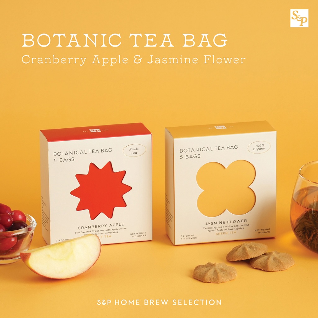 S&P BOTANICAL TEA BAG ชาพีระมิด กล่อง 5 ซอง | เลือกรส Cranberry Apple (ชาผลไม้)  / Jasmine Flower (ชาเขียวออแกนิกส์)