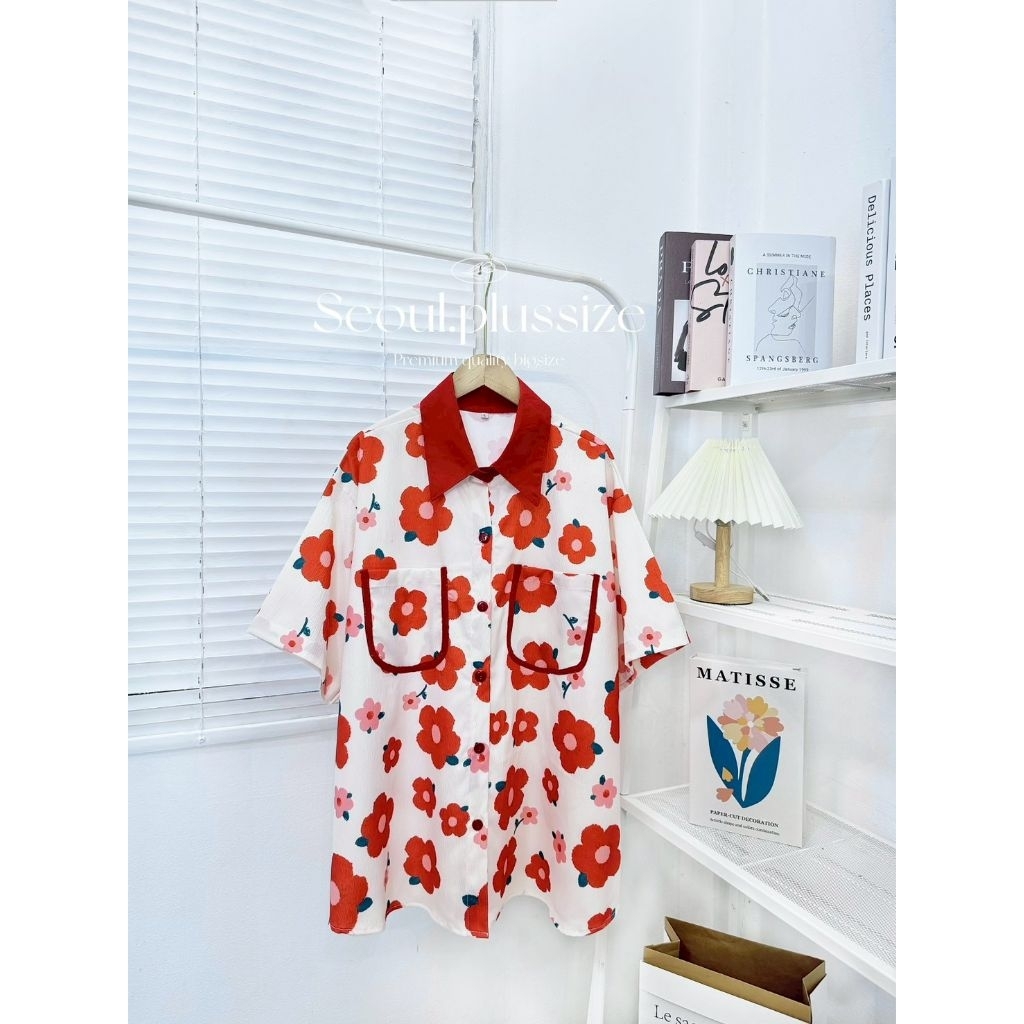 เสื้อเชิ๊ตไซส์ใหญ่ทูโทนคอปกสลับสีลายน่ารัก อก 40-60